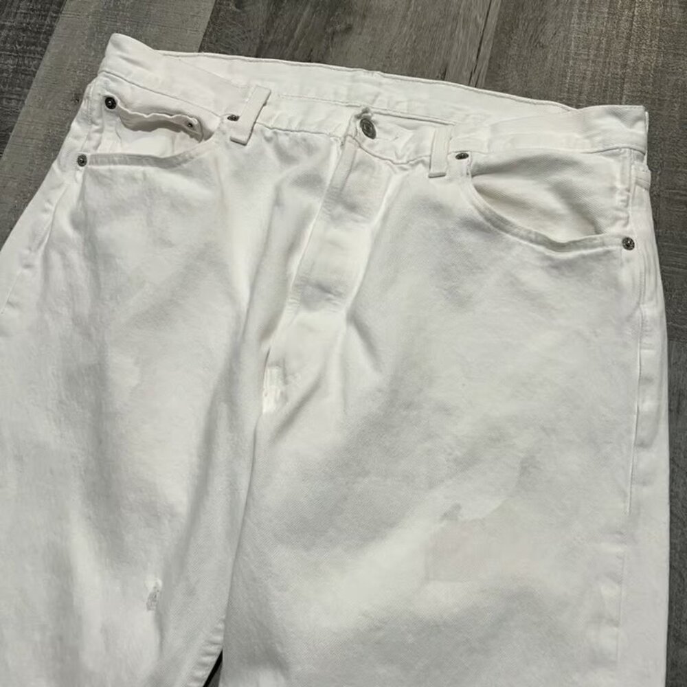 VTG Levis 501 Button Fly Jeans 90s White Straight Leg Hipster Denim Jeans 36 - Picture 3 of 4